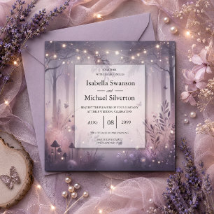 Invitation Mariage en forêt avec des lumières de fée éthérées