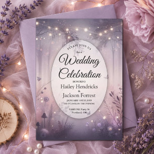 Invitation Mariage en forêt avec des lumières de fée éthérées