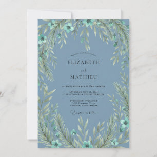 Invitation Mariage en forêt boisée de bleu ardoise