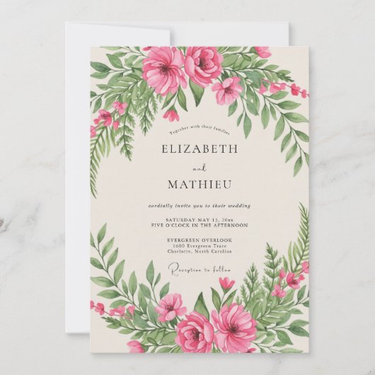 Invitation Mariage en forêt de bois aux tons roses (Devant)