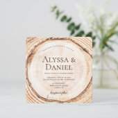Invitation Mariage en forêt de bois rustique tranche d'arbre (Debout devant)