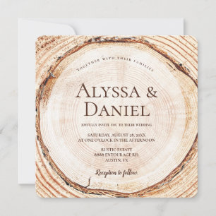 Invitation Mariage en forêt de bois rustique tranche d'arbre
