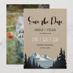 Invitation Mariage en Forêt de Montagne Bois Save The Date