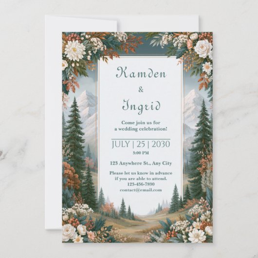 Invitation Mariage en forêt de montagne enneigée (Devant)