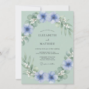 Invitation Mariage en forêt de pervenche vert sauge