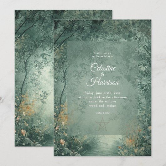 Invitation Mariage en forêt enchantée de sorcière (Devant / Derrière)