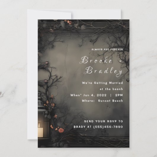 Invitation Mariage en forêt enchantée gris foncé (Devant)