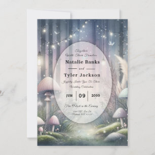 Invitation Mariage en forêt enchantée sous la lumière des lan