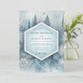 Invitation Mariage en forêt enneigée bleu ardoise (Debout devant)