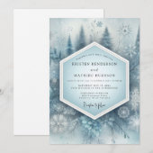Invitation Mariage en forêt enneigée bleu ardoise (Devant / Derrière)