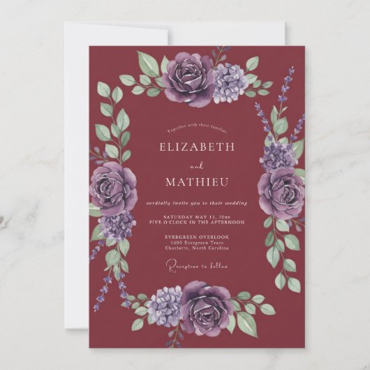 Invitation Mariage en forêt éthérée bordeaux (Devant)