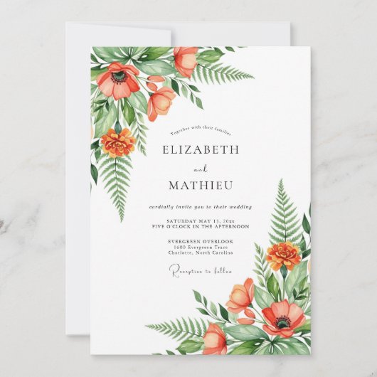 Invitation Mariage en forêt orange époustouflant (Devant)