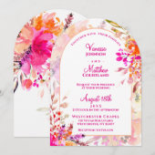 Invitation Mariage en forme d'arc floral rose orange (Devant / Derrière)
