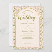 Invitation Mariage en forme d'arc rose pâle, vert olive (Devant)