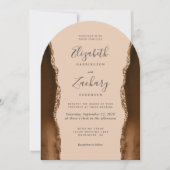Invitation Mariage en forme d'arche Brun Moka Agate Doré (Devant)