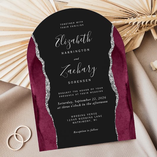 Invitation Mariage en forme d'arche en Agate argentée de Bour