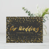 Invitation Mariage en forme de coeur Confetti en or noir (Debout devant)