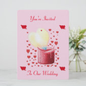 Invitation mariage en forme de coeur flamme rose et rouge (Debout devant)