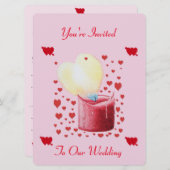 Invitation mariage en forme de coeur flamme rose et rouge (Devant / Derrière)