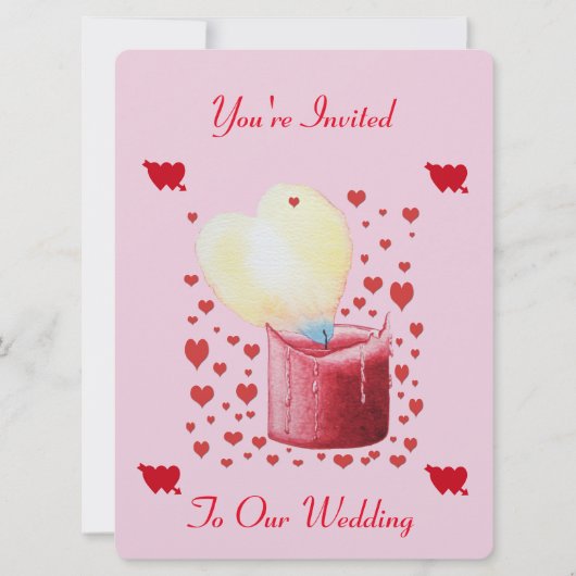 Invitation mariage en forme de coeur flamme rose et rouge (Devant)