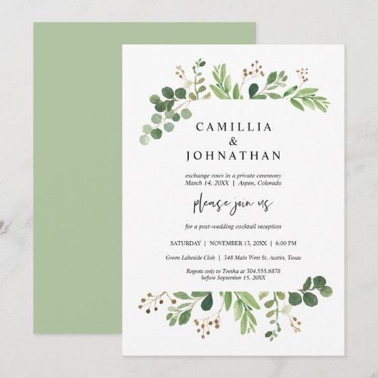 Invitation Mariage en fuite, conceptions de jardin de verdure (Devant / Derrière)