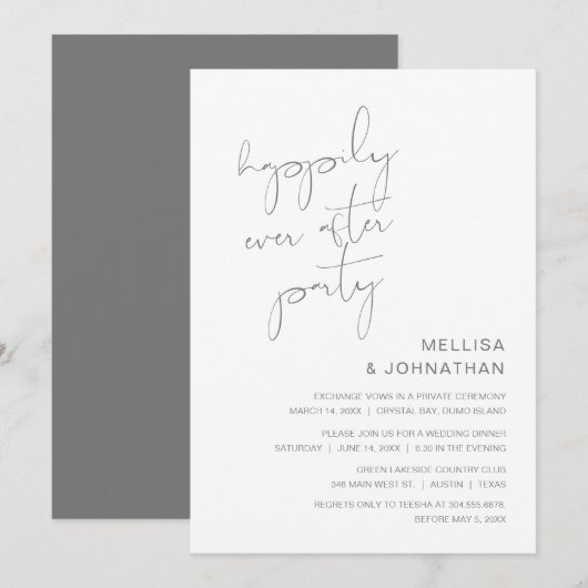 Invitation Mariage en fuite, fête de bonheur éternel (Devant / Derrière)