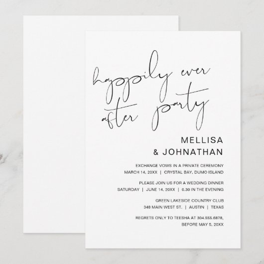 Invitation Mariage en fuite, fête éternelle (Devant / Derrière)