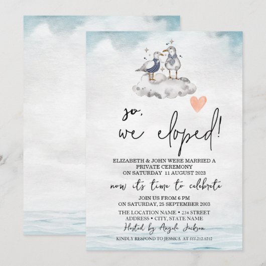 Invitation Mariage en fuite sur la plage aux mouettes à l'aqu (Devant / Derrière)