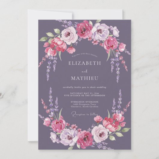 Invitation Mariage en Glycine Violet Foncé (Devant)