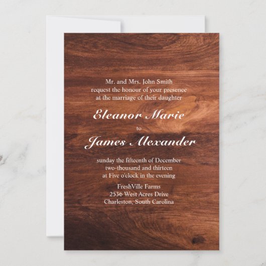 Invitation Mariage en Grain de Bois de Grange Rustique (Devant)