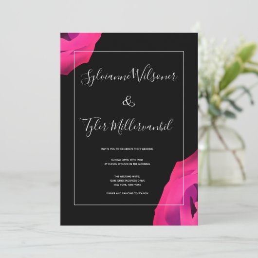 Invitation Mariage en gras noir rose chaud (Debout devant)