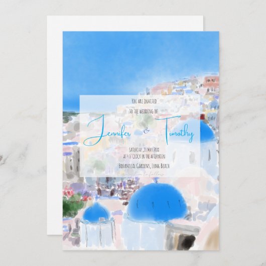 Invitation Mariage en Grèce île de Santorini Fia (Devant / Derrière)