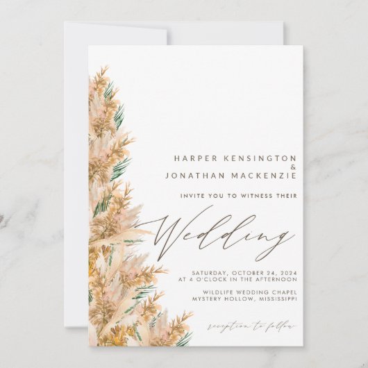 Invitation Mariage en herbe moderne Boho élégant Pampas (Devant)