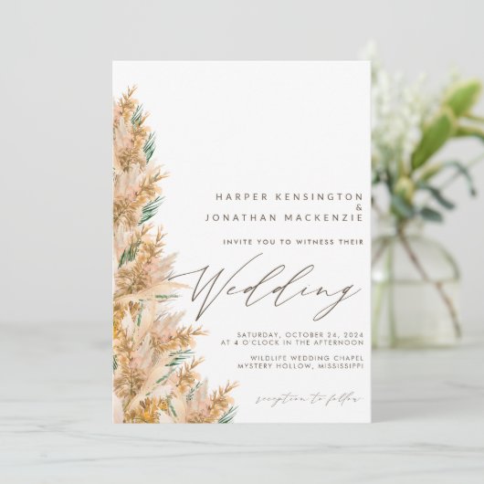 Invitation Mariage en herbe moderne Boho élégant Pampas (Debout devant)