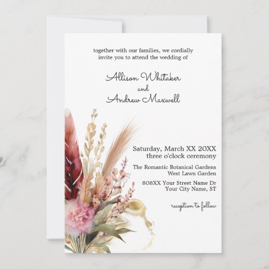 Invitation Mariage en herbe romantique Boho Pampas (Devant)