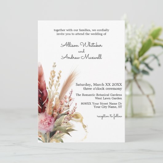Invitation Mariage en herbe romantique Boho Pampas (Debout devant)