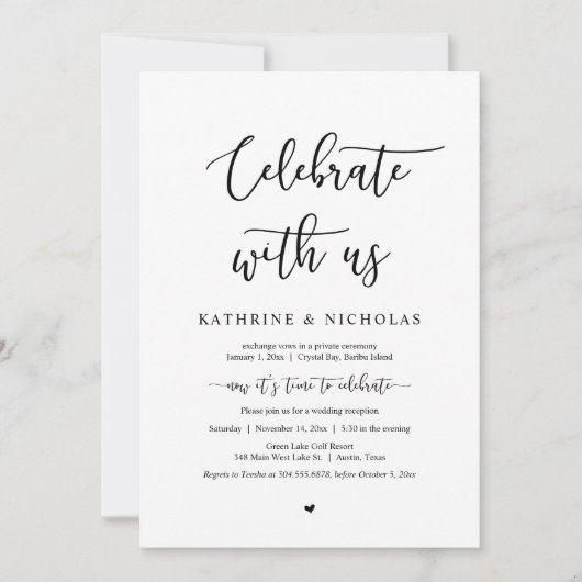 Invitation Mariage en Intime, Célébrez avec nous, Romantique (Devant)