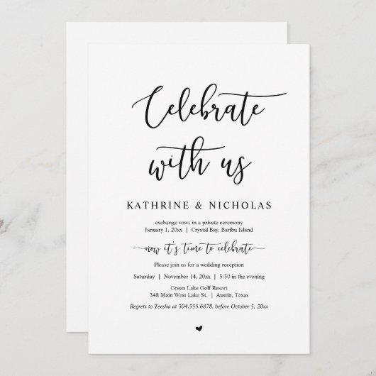 Invitation Mariage en Intime, Célébrez avec nous, Romantique  (Devant / Derrière)