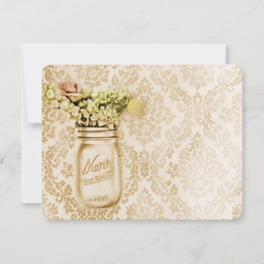 Invitation Mariage en jarre de maçon florale en damas de cham (Devant)