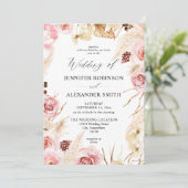 Invitation Mariage en laiton Bohême rose et beige Floral Pamp (Debout devant)