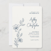 Invitation Mariage en ligne Indigo Blue Foliing moderne (Devant)