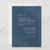 Invitation Mariage en ligne Indigo Blue Foliing moderne (Devant)