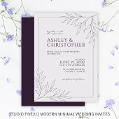 Invitation Mariage en ligne moderne en feuillage violet foncé