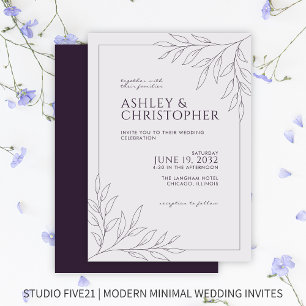 Invitation Mariage en ligne moderne en feuillage violet foncé