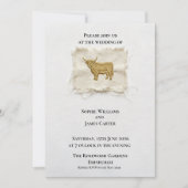 Invitation Mariage en lin rustique avec vache des Highlands é (Devant)
