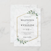 Invitation Mariage en marbre à cadre or Eucalyptus (Devant / Derrière)