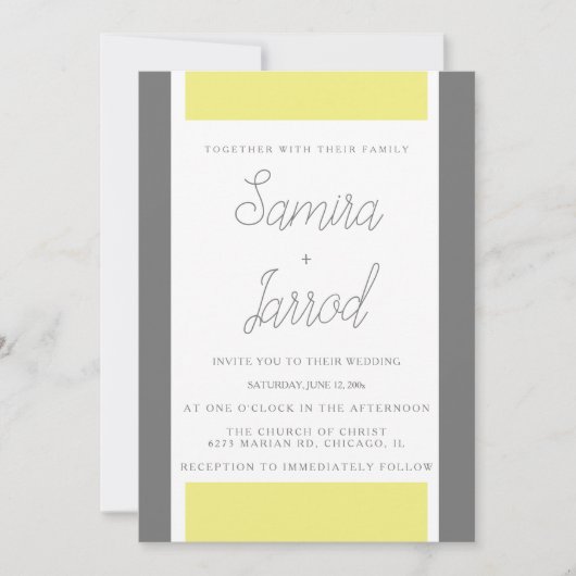 Invitation Mariage en marbre Abstrait simple jaune et gris (Devant)