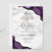 Invitation Mariage en marbre aux coins d'agate Gold Purple (Devant)