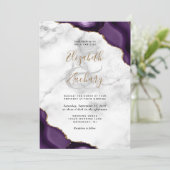 Invitation Mariage en marbre aux coins d'agate Gold Purple (Debout devant)