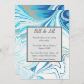 Invitation Mariage en marbre blanc bleu (Devant / Derrière)